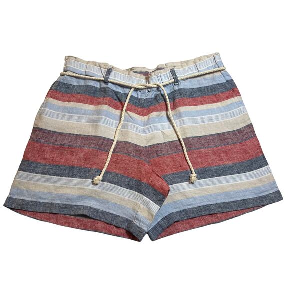 J. Jill Love Linen High Rise Stripe Shorts with Rope Belt Size Large Petite - Picture 2 of 9